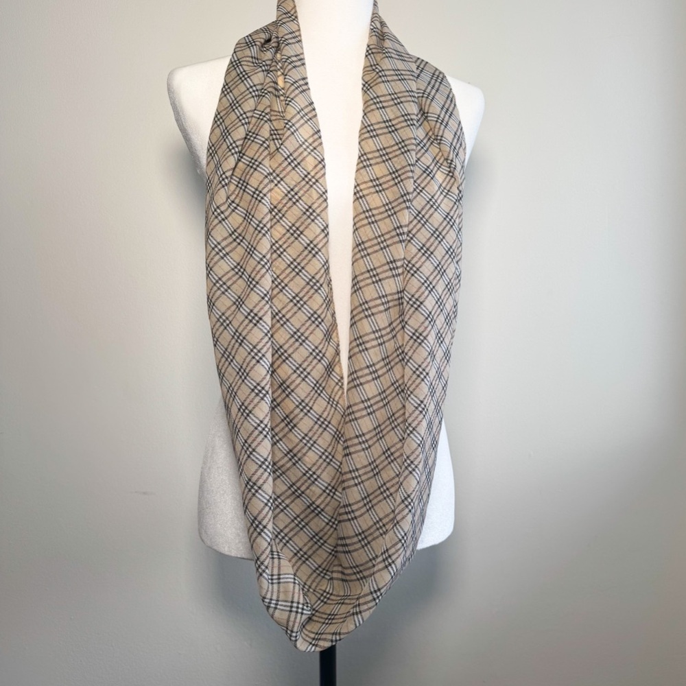 Y2K Beige Plaid Tartan Novacheck Chiffon Infinity Scarf